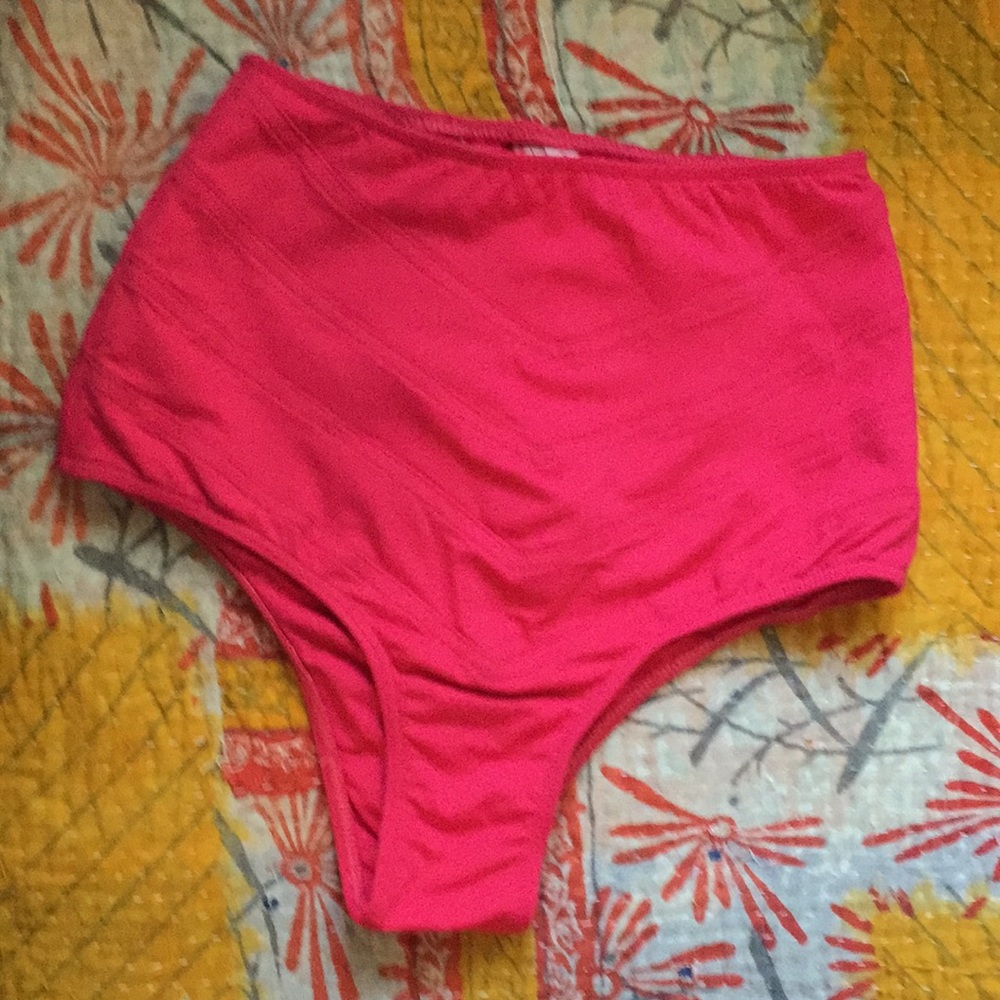 High waisted pink swimsuit trunks